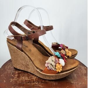BioStep Floral‎ Platform Wedge Heels Leather Suede Size 9.5